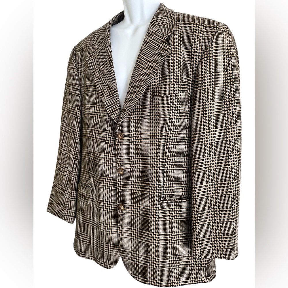 FIORI MENS SPORT COAT BLAZER HOUNDSTOOTH WOOL LIGHTWEIGHT CANADA 44 TALL‎